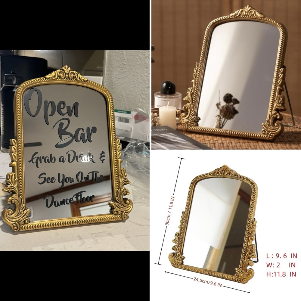 Vintage Style Vanity Makeup Desk Mirror with Open Bar decal
